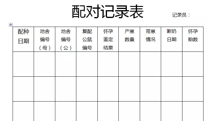 竹鼠配对记录表